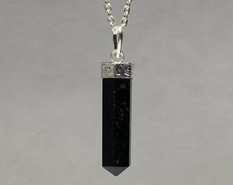 Black Tourmaline Gemstone Necklace, Black Tourmaline Crystal Point with Free Chain