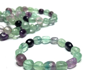Rainbow Fluorite Crystal Bracelet: 8mm Oval Gemstone Beads