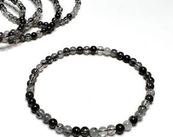 Tourmalinated Quartz Crystal Bracelet, Handmade Gemstone Beaded Bracelet