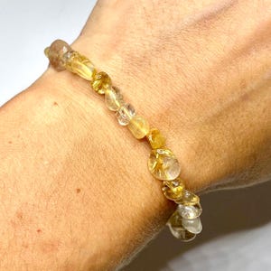 Tumbled Rutilated Quartz Crystal Bracelet: Gemstone Stretch Jewelry