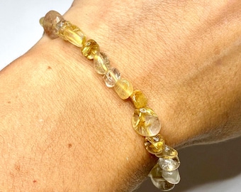 Tumbled Rutilated Quartz Crystal Bracelet: Handmade Gemstone Beaded Bracelet