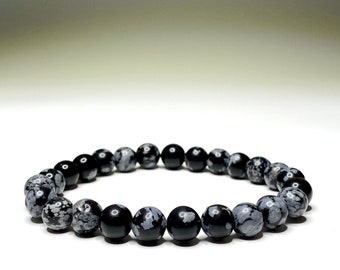 Snow Flake Obsidian Crystal Bracelet, Obsidian Gemstone Beaded Bracelet