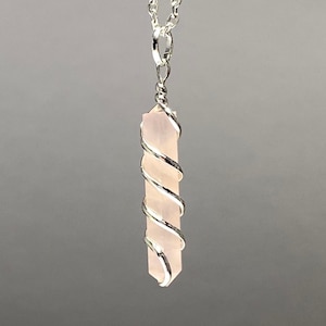 Rose Quartz Wire Wrapped Pendant with Free Chain