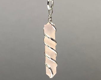 Rose Quartz Wire Wrapped Pendant with Free Chain