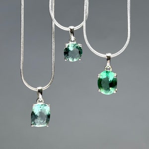 Green Fluorite Sterling Silver Pendant Necklace - 18&quot; Chain