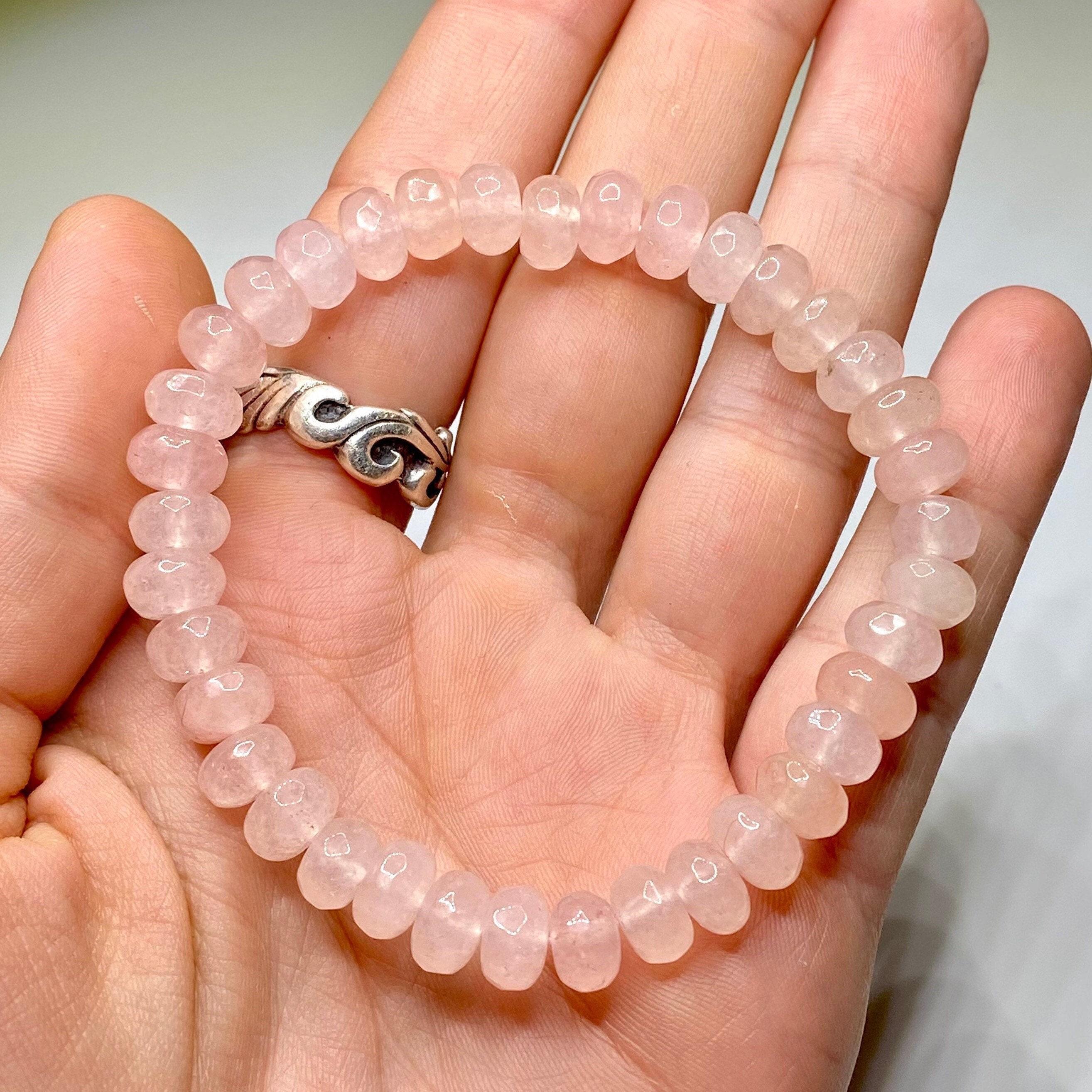 Rose Quartz Crystal Bracelet - Round Beads - Beaded Bracelet, Birthstone Bracelet, Handmade Jewelry, Healing Crystal Bracelet, E0601, 9mm