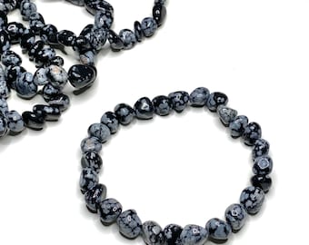 Snow Flake Obsidian Crystal Bracelet, Obsidian Gemstone Beaded Bracelet