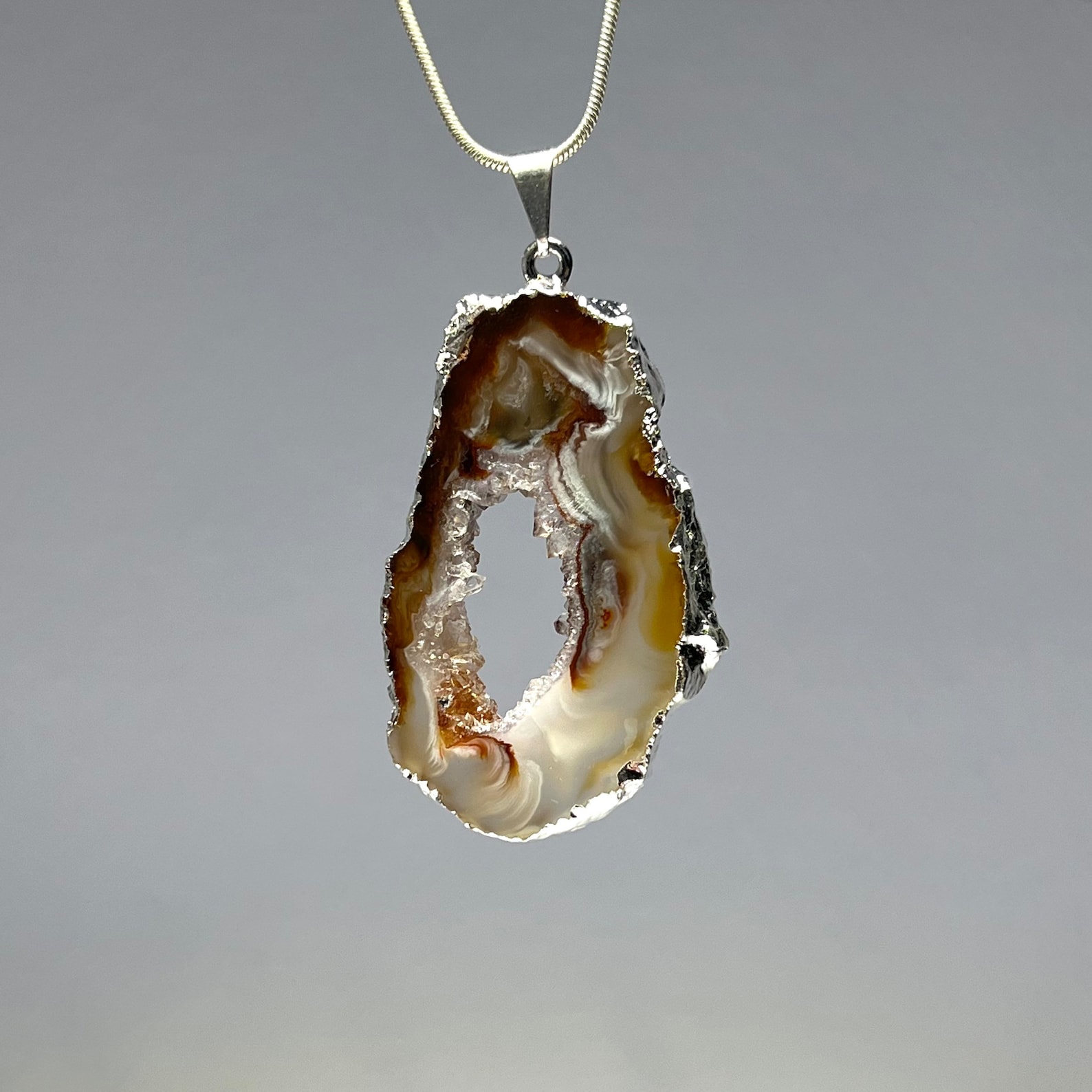 Oco Slice Crystal Necklace Geode Slice Pendant With Chain Etsy 