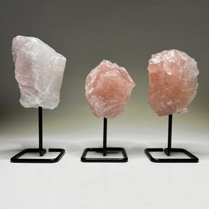 Raw Rose Quartz Crystal on Stand