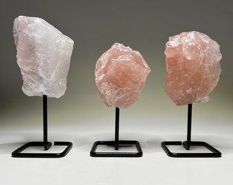 Raw Rose Quartz Crystal on Stand