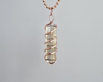 Smoky Quartz Pendant Necklace: Wire Wrapped Gemstone with Copper Chain