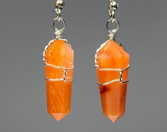 Carnelian Wire Wrapped Dangle Earrings