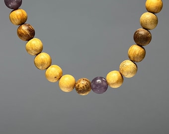 Palo Santo Wood Necklace With Lepidolite Beads