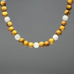 Palo Santo Wood Necklace With Rainbow Moonstone Beads