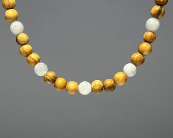 Palo Santo Wood Necklace With Rainbow Moonstone Beads