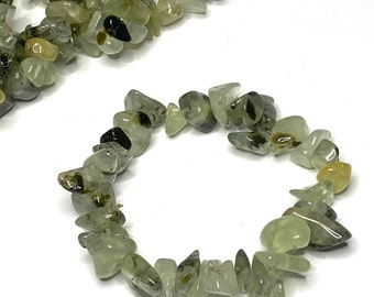 Prehnite Chips Crystal Bracelet, Prehnite Gemstone Beaded Bracelet