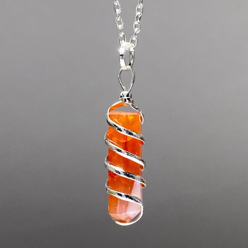 Carnelian Coil Wrapped Pendant - Silver Plated 