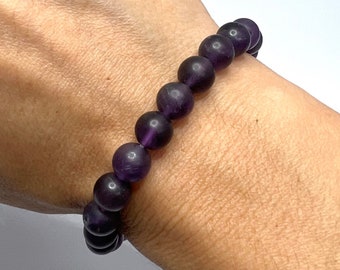 Amethyst Crystal Bracelet: Handmade Gemstone Beaded Bracelet with Matte Finish