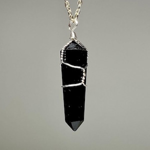 Wire Wrapped Black Obsidian Point Pendant: Metaphysical Crystal
