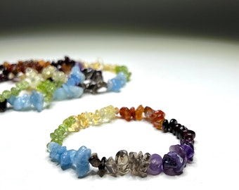 7 Chakra Crystal Bracelet, 7 Chakra Gemstone Chips Beaded Bracelet