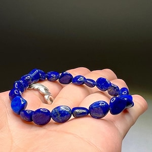 Lapis Lazuli Crystal Bracelet: Oval Gemstone Beads, 6.75-7 Inch