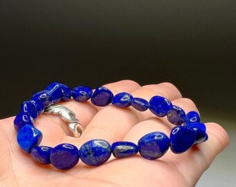 Lapis Lazuli Crystal Bracelet: Oval Gemstone Beads, 6.75-7 Inch
