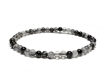 Tourmalinated Quartz Crystal Bracelet, Handmade Gemstone Beaded Bracelet