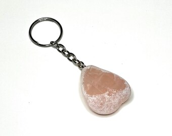 Rose Quartz Crystal Keychain, Tumbled Rose Quartz Gemstone Keychain