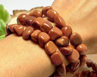 Goldstone Tumbled Crystal Bracelet, 10mm Goldstone Beaded Bracelet