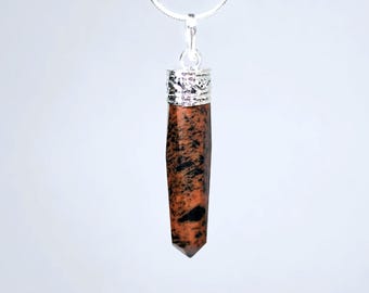 Mahogany Obsidian Crystal Point Pendant Necklace