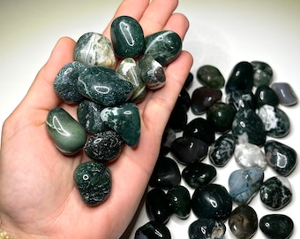 Moss Agate Tumbled Stones, Polished Crystals 20/30MM