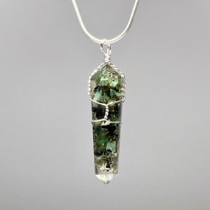 Emerald in Orgonite Wire Wrapped Pendant Necklace