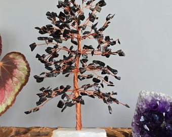 Black Tourmaline Crystal Tree with Selenite Base