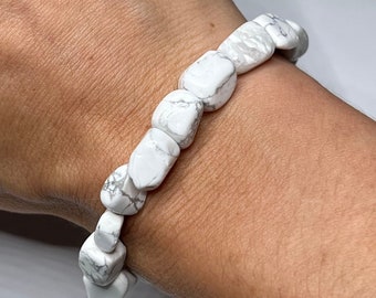 Howlite Tumbled Crystal Bracelet, Howlite Gemstone Beaded Bracelet