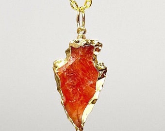 Carnelian Arrowhead Crystal Pendant with Chain, GP