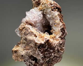 Natural Pink Amethyst Crystal Geode on Stand