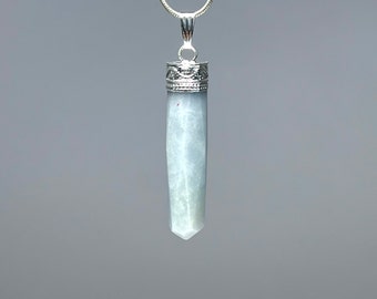 Angelite Crystal Pendant Necklace, Gemstone Point Pendant with Free 18" Chain