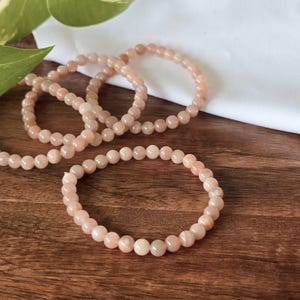 Peach Moonstone Crystal Bracelet: Handmade 6mm Beaded Gemstone