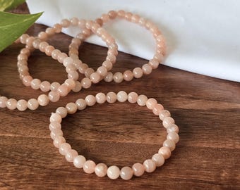 Peach Moonstone Crystal Bracelet, Handmade 6mm Moonstone Beaded Bracelet