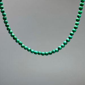 Malachite Beaded Choker: Sterling Silver or Stainless Steel, 4mm Gemstone