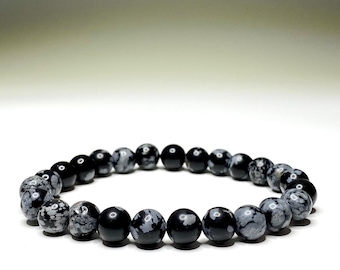 Snowflake Obsidian Crystal Bracelet: Gemstone Beaded Bracelet