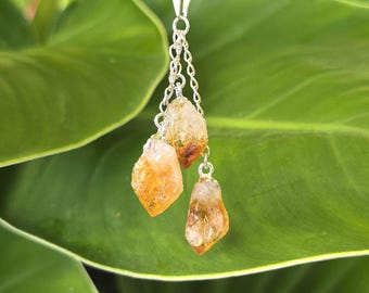 Citrine Triple Point Dangle Pendant Necklace – 3 Chain Drop