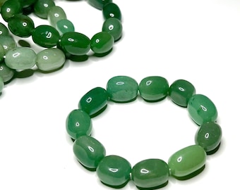 Green Aventurine Crystal Bracelet, Jelly Bean Gemstone Beaded Bracelet