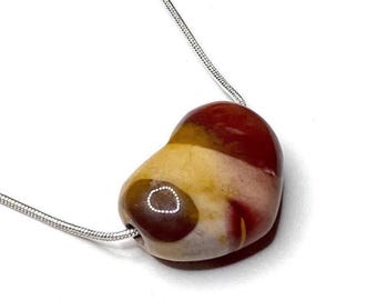 Mookaite Jasper Gemstone Necklace, Jasper Heart Crystal Pendant with Free Chain