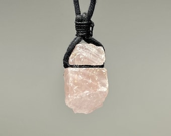 Rose Quartz Crystal Pendant Necklace, Rose Quartz Gemstone Cord Necklace, Handmade Rose Quartz Necklace