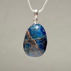 Blue Apatite Crystal Necklace, Gemstone Pendant with Chain