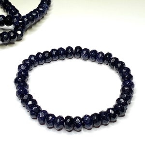 Blue Goldstone Crystal Bracelet: Faceted Rondelle Beaded Stretch Bracelet