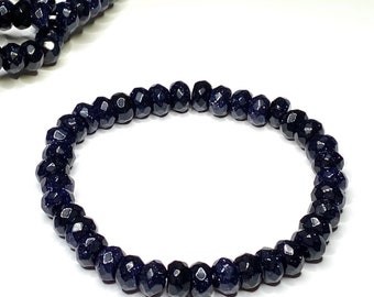 Blue Goldstone Crystal Bracelet, Goldstone Faceted Rondelle Beaded Bracelet