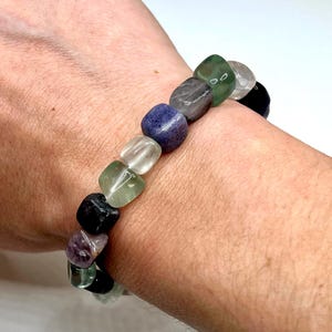 Rainbow Fluorite Crystal Bracelet, Tumbled Gemstone Beaded Bracelet