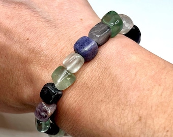 Rainbow Fluorite Crystal Bracelet, Tumbled Gemstone Beaded Bracelet